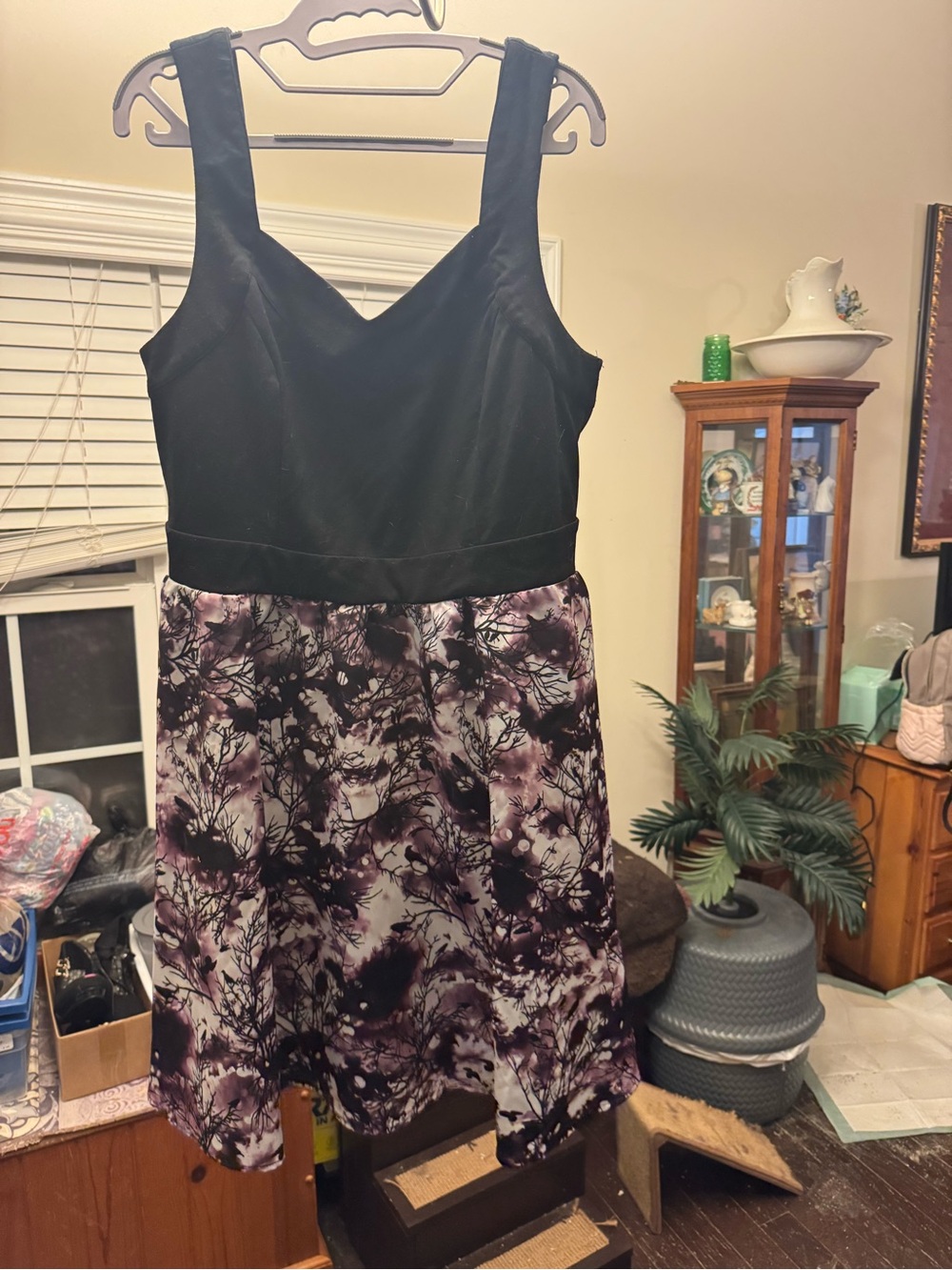 Hot Topic Black & Purple Floral Fit-and-Flare Dress w/Pockets